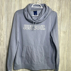 Nike Just Do It Cowl Neck Hoodie Blue Sweatshirt Womens Size Large